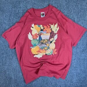 Vintage 1997 Fruit of the Loom Best Fall Harvest Puff Print T-Shirt Red Large